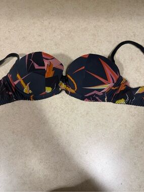 Angel Provocateur Tropical Print Bikini Top - Black with Pink & Orange Accents